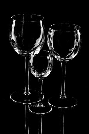 Three Wine Glasses on Black Background