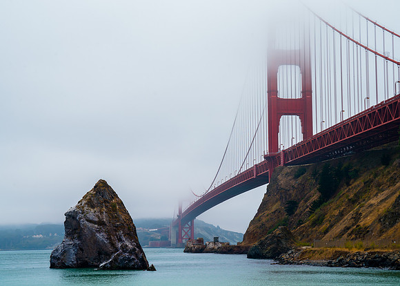 Golden Gate Bridge in Fog — Landscape View
